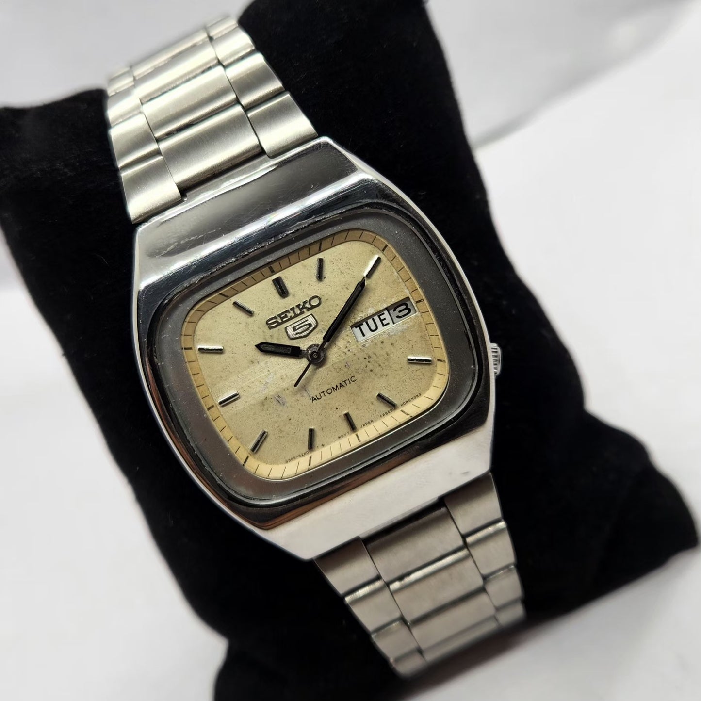 Vintage 1976 Original Seiko 5 Automatic 6309-5220 Cream Face 17 Jewels Day-Date Japanese Men's Wrist Watch SA29