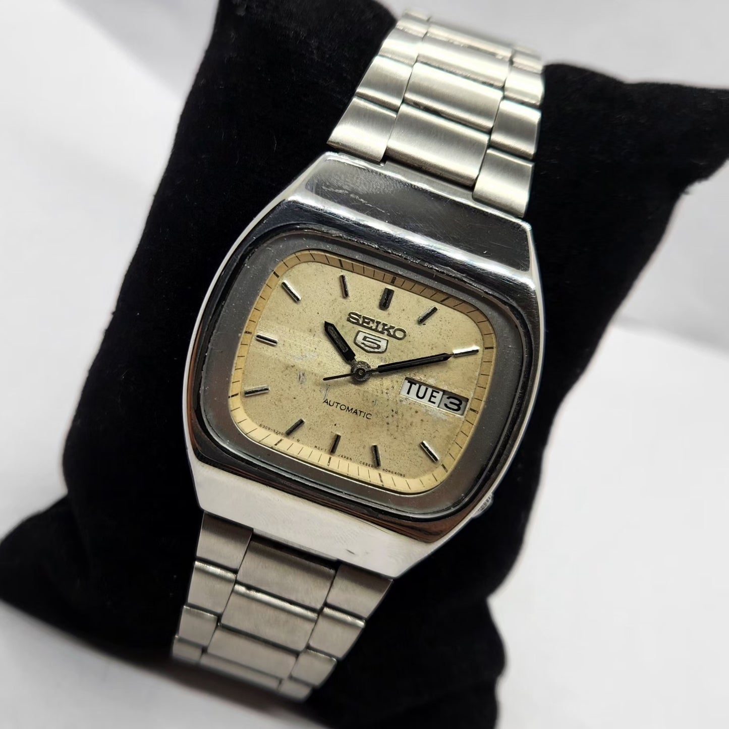 Vintage 1976 Original Seiko 5 Automatic 6309-5220 Cream Face 17 Jewels Day-Date Japanese Men's Wrist Watch SA29