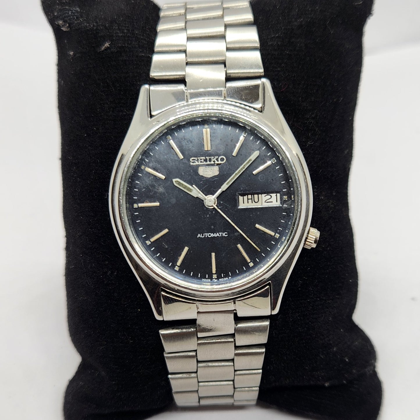 Vintage 1998 Original Seiko 5 Automatic 7s26-3100 Black Face 17 Jewels Day-Date Japanese Men's Wrist Watch SA33
