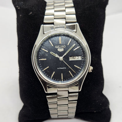 Vintage 1998 Original Seiko 5 Automatic 7s26-3100 Black Face 17 Jewels Day-Date Japanese Men's Wrist Watch SA33