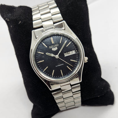 Vintage 1998 Original Seiko 5 Automatic 7s26-3100 Black Face 17 Jewels Day-Date Japanese Men's Wrist Watch SA33