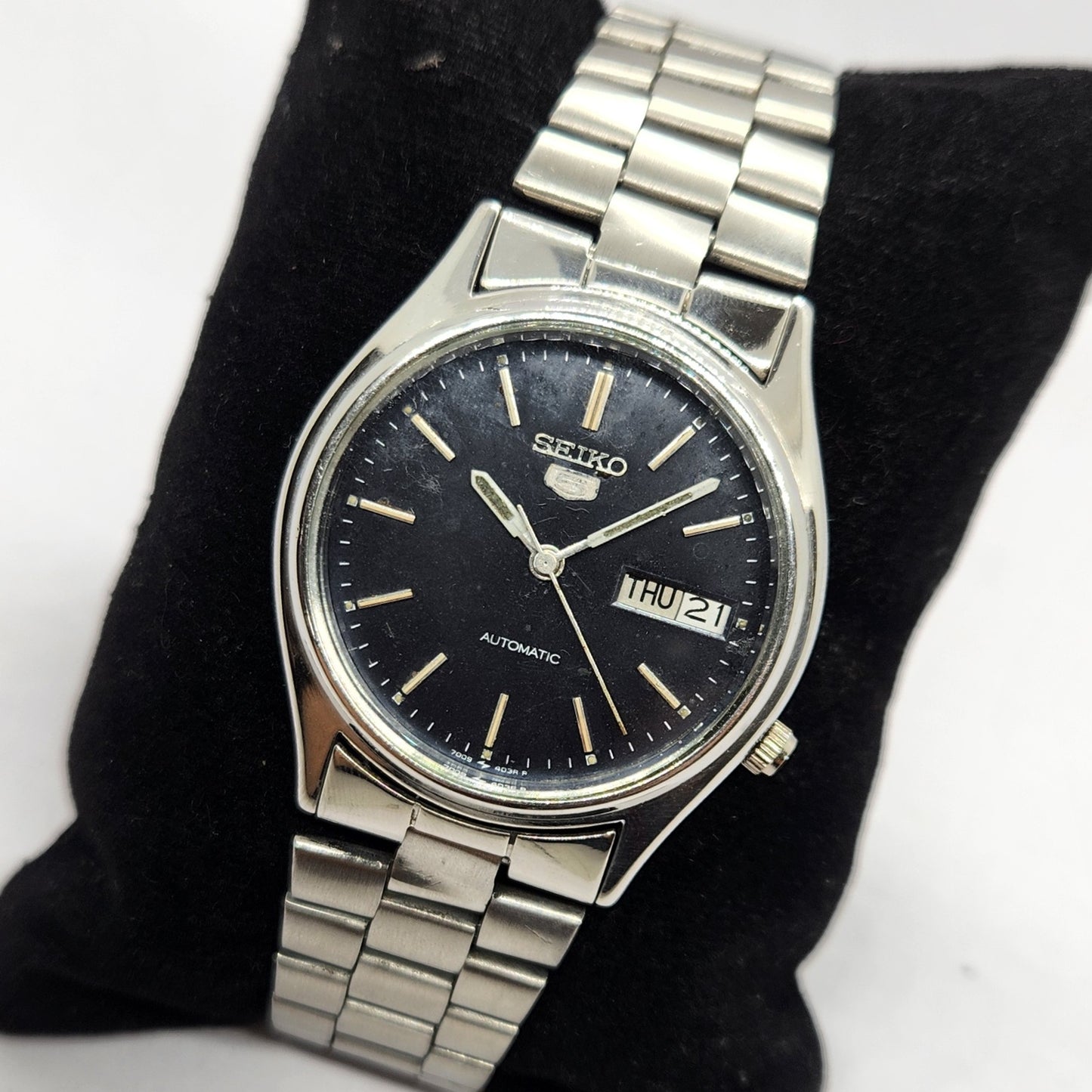 Vintage 1998 Original Seiko 5 Automatic 7s26-3100 Black Face 17 Jewels Day-Date Japanese Men's Wrist Watch SA33