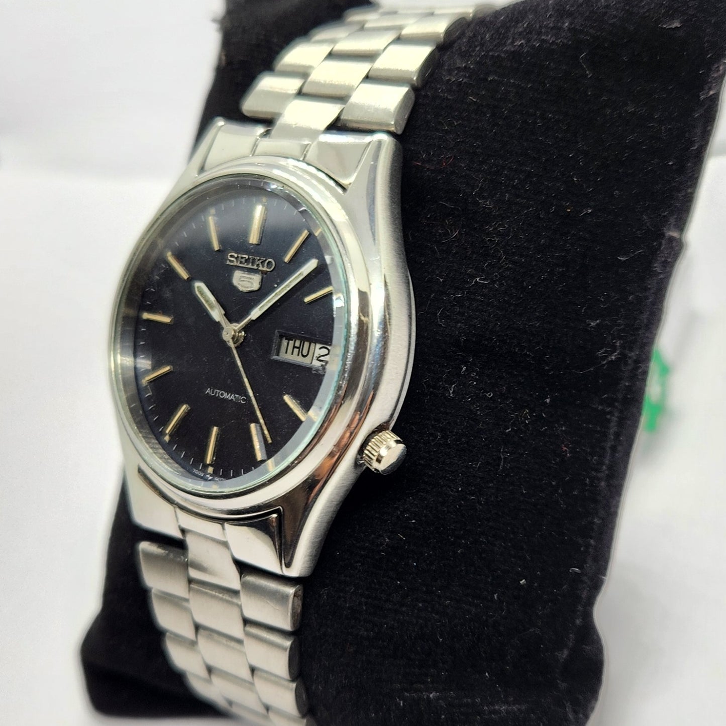 Vintage 1998 Original Seiko 5 Automatic 7s26-3100 Black Face 17 Jewels Day-Date Japanese Men's Wrist Watch SA33