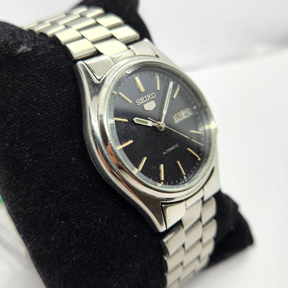 Vintage 1998 Original Seiko 5 Automatic 7s26-3100 Black Face 17 Jewels Day-Date Japanese Men's Wrist Watch SA33