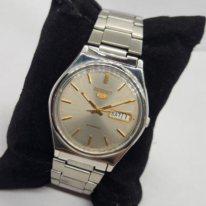 Vintage 1976 Original Seiko 5 Automatic 6309-8970 Grey Face 17 Jewels Day-Date Japanese Men's Wrist Watch SA38
