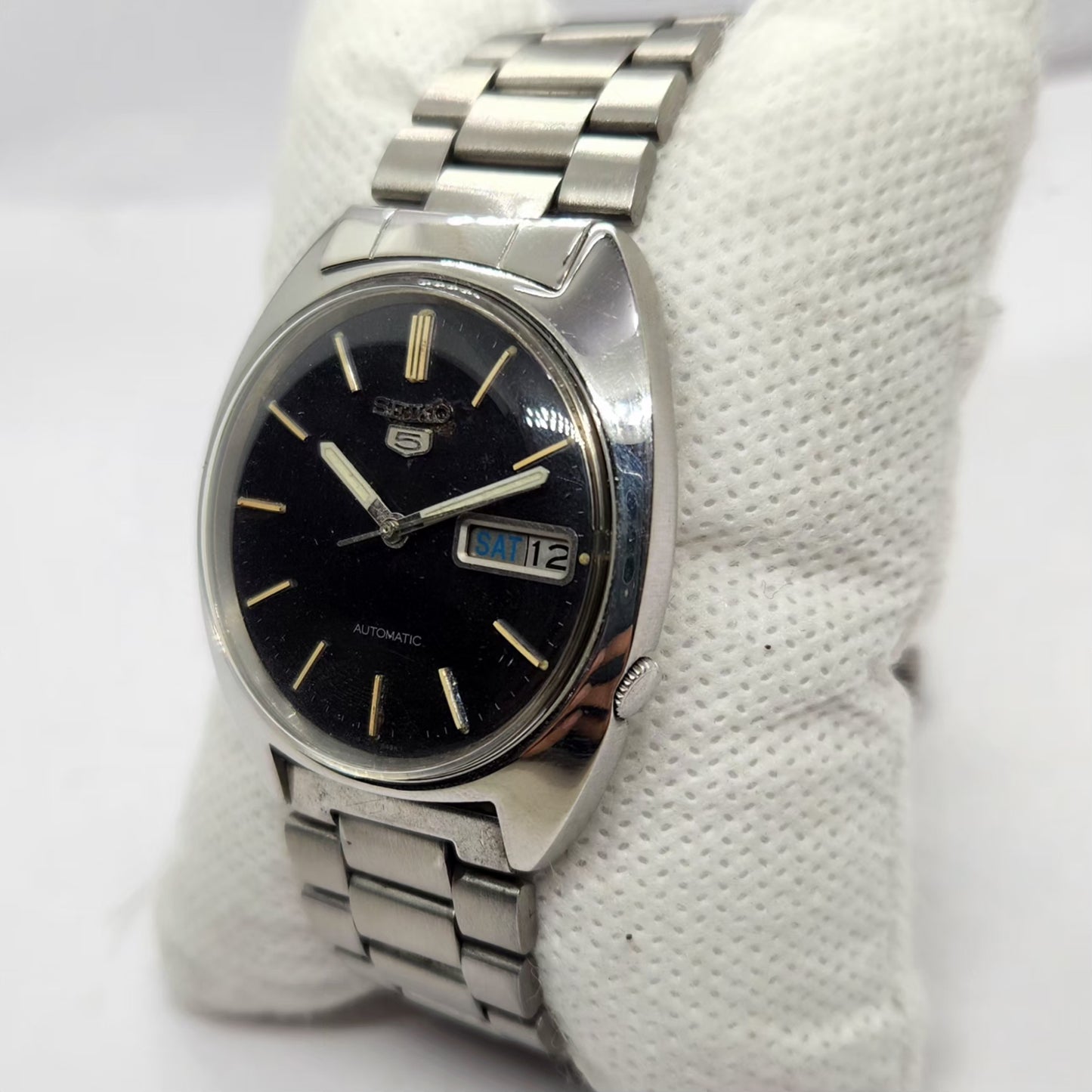 Vintage 1976 Original Seiko 5 Automatic 7009-3080 Black Face 17 Jewels Day-Date Japanese Men's Wrist Watch SA45