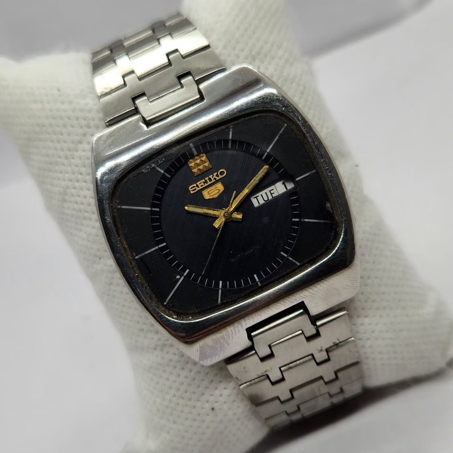 Vintage 1981 Original Seiko 5 Automatic 6309-522A Black Face 17 Jewels Day-Date Japanese Men's Wrist Watch SA46
