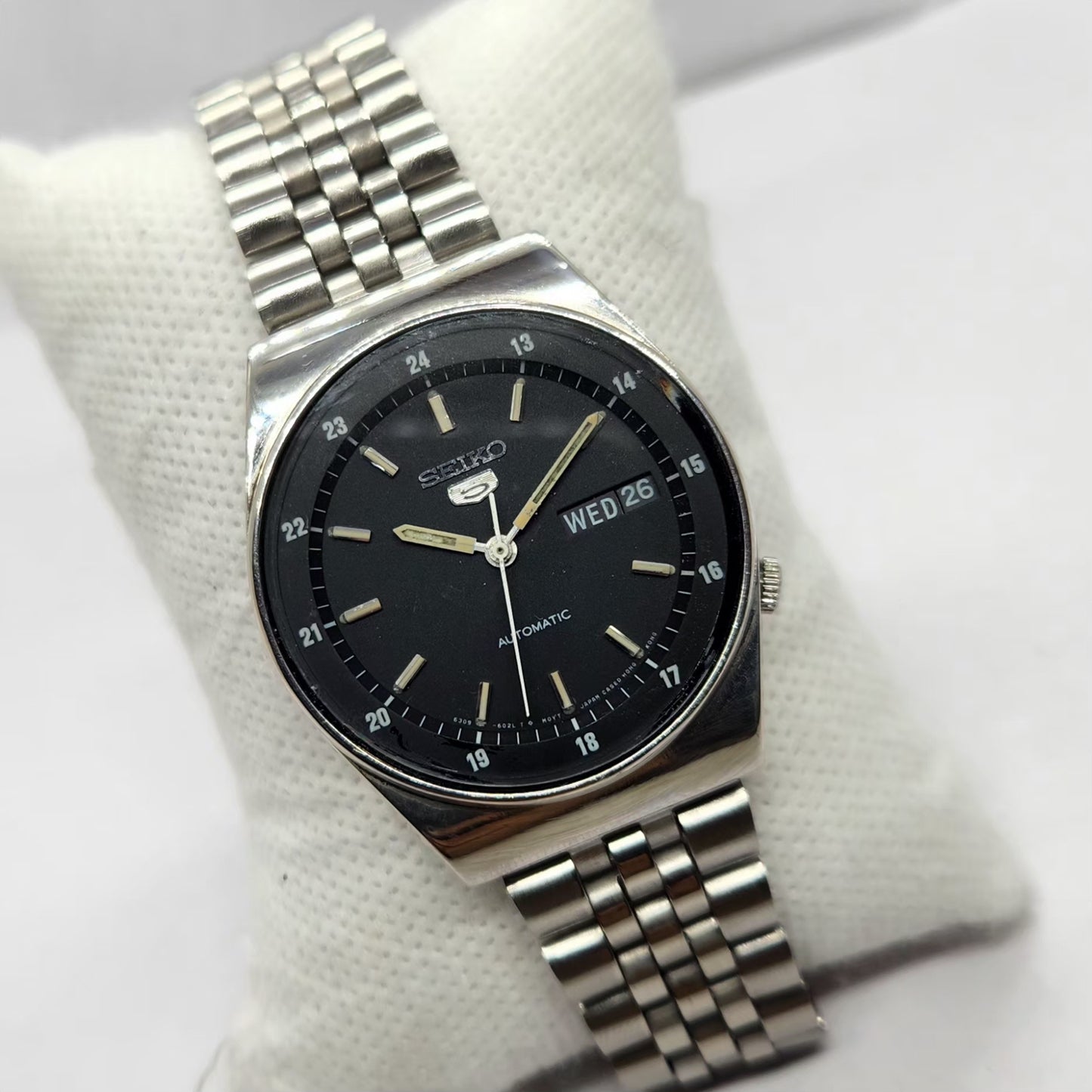 Vintage 1982 Original Seiko 5 Automatic 6309-602A Black Face 17 Jewels Day-Date Japanese Men's Wrist Watch SA48