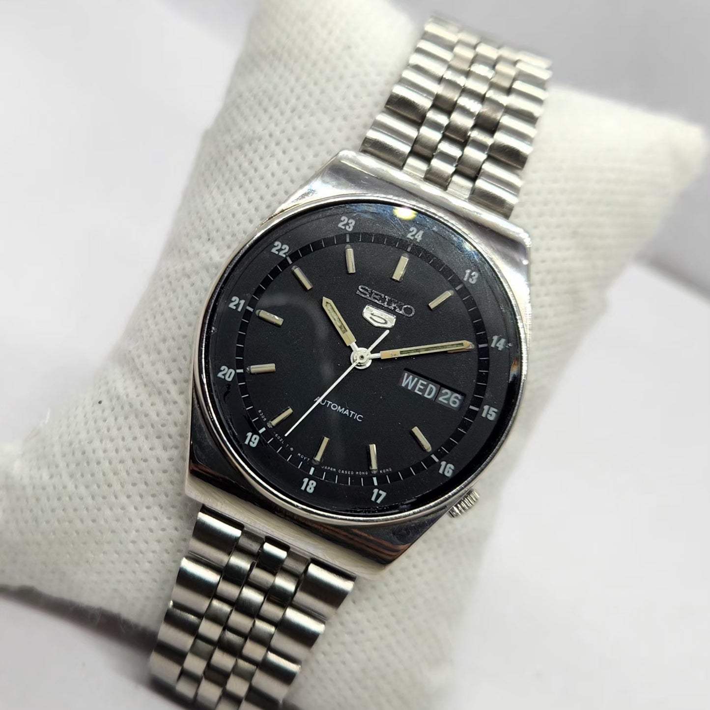 Vintage 1982 Original Seiko 5 Automatic 6309-602A Black Face 17 Jewels Day-Date Japanese Men's Wrist Watch SA48