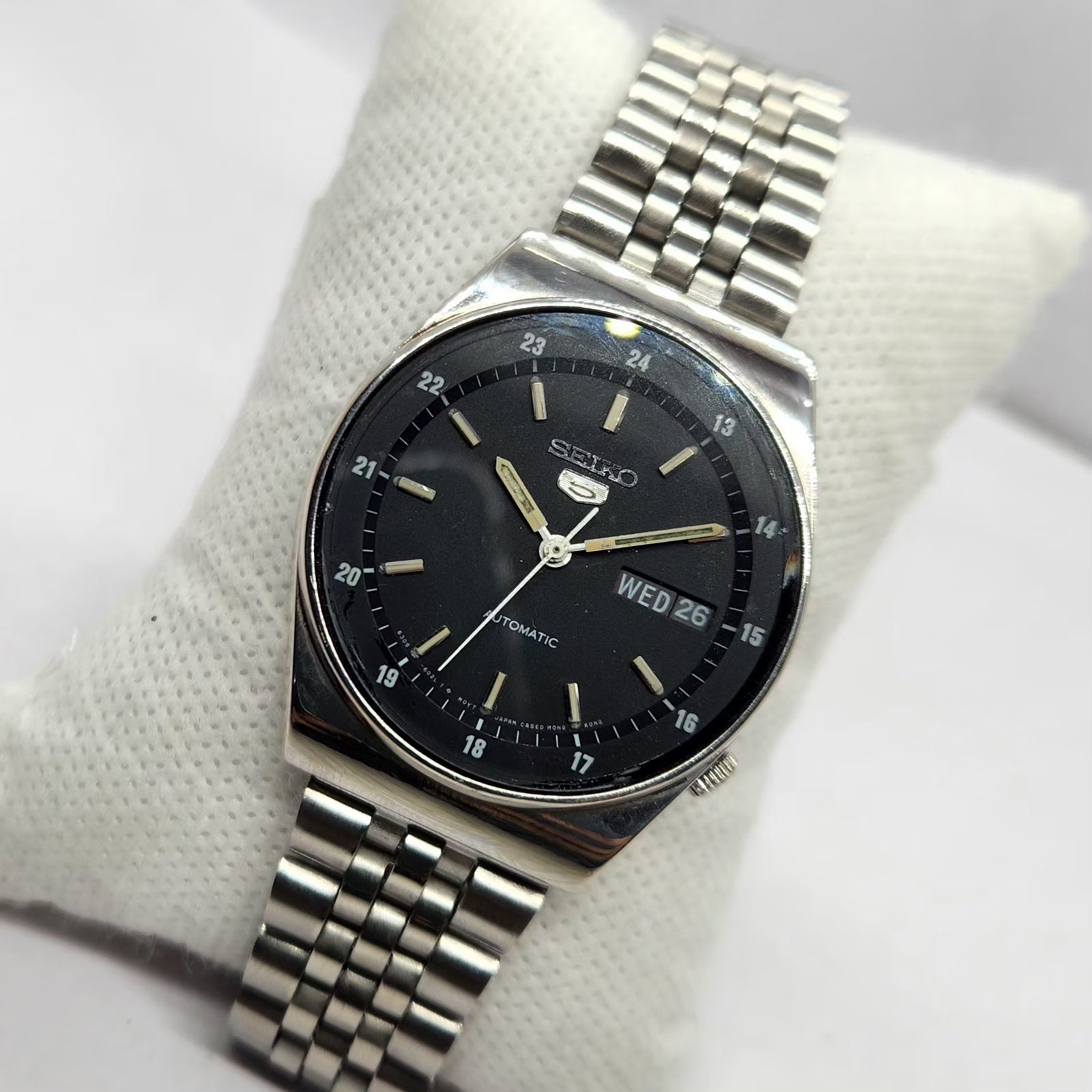 Vintage 1982 Original Seiko 5 Automatic 6309-602A Black Face 17 Jewels Day-Date Japanese Men's Wrist Watch SA48