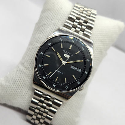 Vintage 1982 Original Seiko 5 Automatic 6309-602A Black Face 17 Jewels Day-Date Japanese Men's Wrist Watch SA48