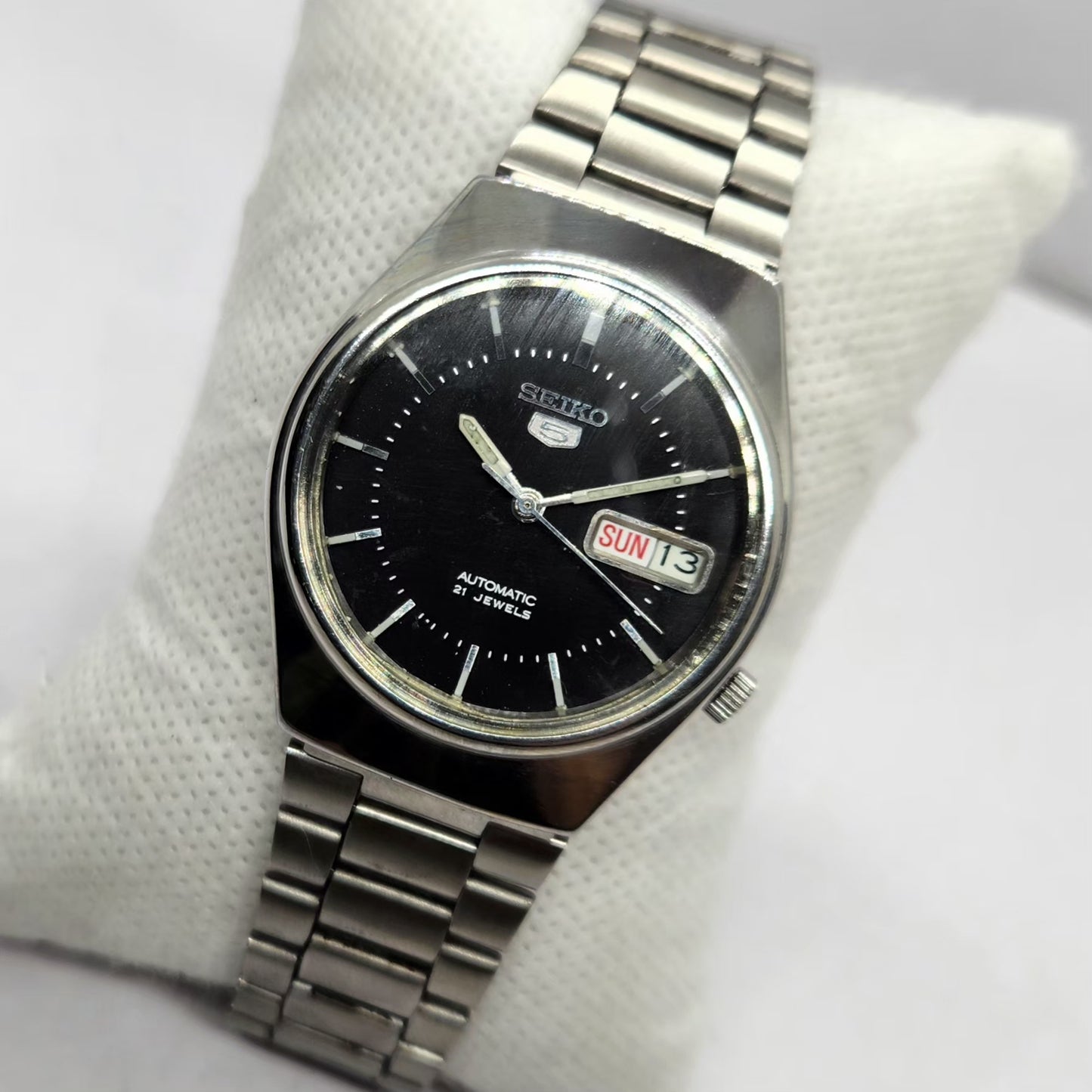 Vintage 1997 Original Seiko 5 Automatic 7s26-7030 Black Face 21 Jewels Day-Date Japanese Men's Wrist Watch SA50