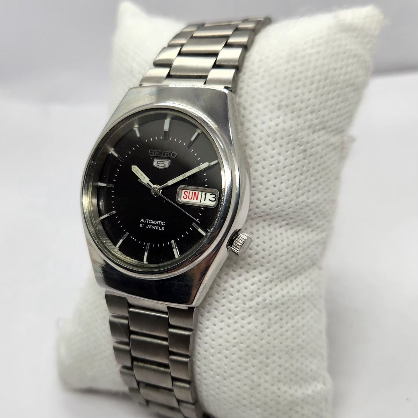 Vintage 1997 Original Seiko 5 Automatic 7s26-7030 Black Face 21 Jewels Day-Date Japanese Men's Wrist Watch SA50
