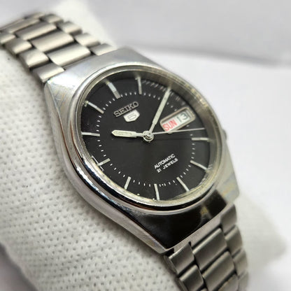 Vintage 1997 Original Seiko 5 Automatic 7s26-7030 Black Face 21 Jewels Day-Date Japanese Men's Wrist Watch SA50