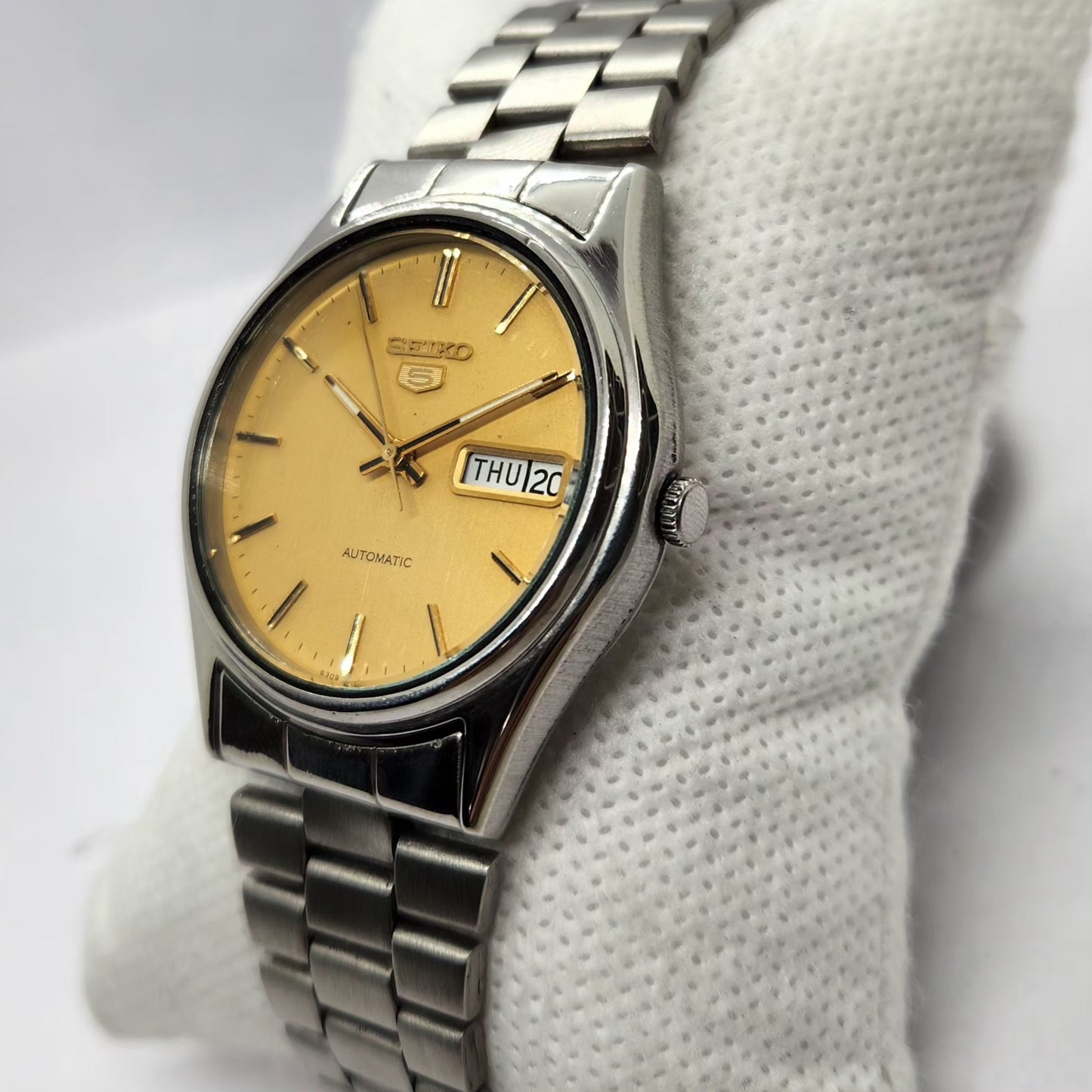 Vintage 1984 Original Seiko 5 Automatic 6309-8920 Gold Face 17 Jewels Day-Date Japanese Men's Wrist Watch SA51