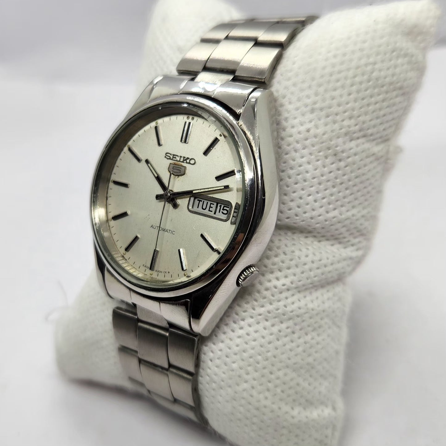 Vintage 1985 Original Seiko 5 Automatic 6309-8800 Silver Face 17 Jewels Day-Date Japanese Men's Wrist Watch SA52