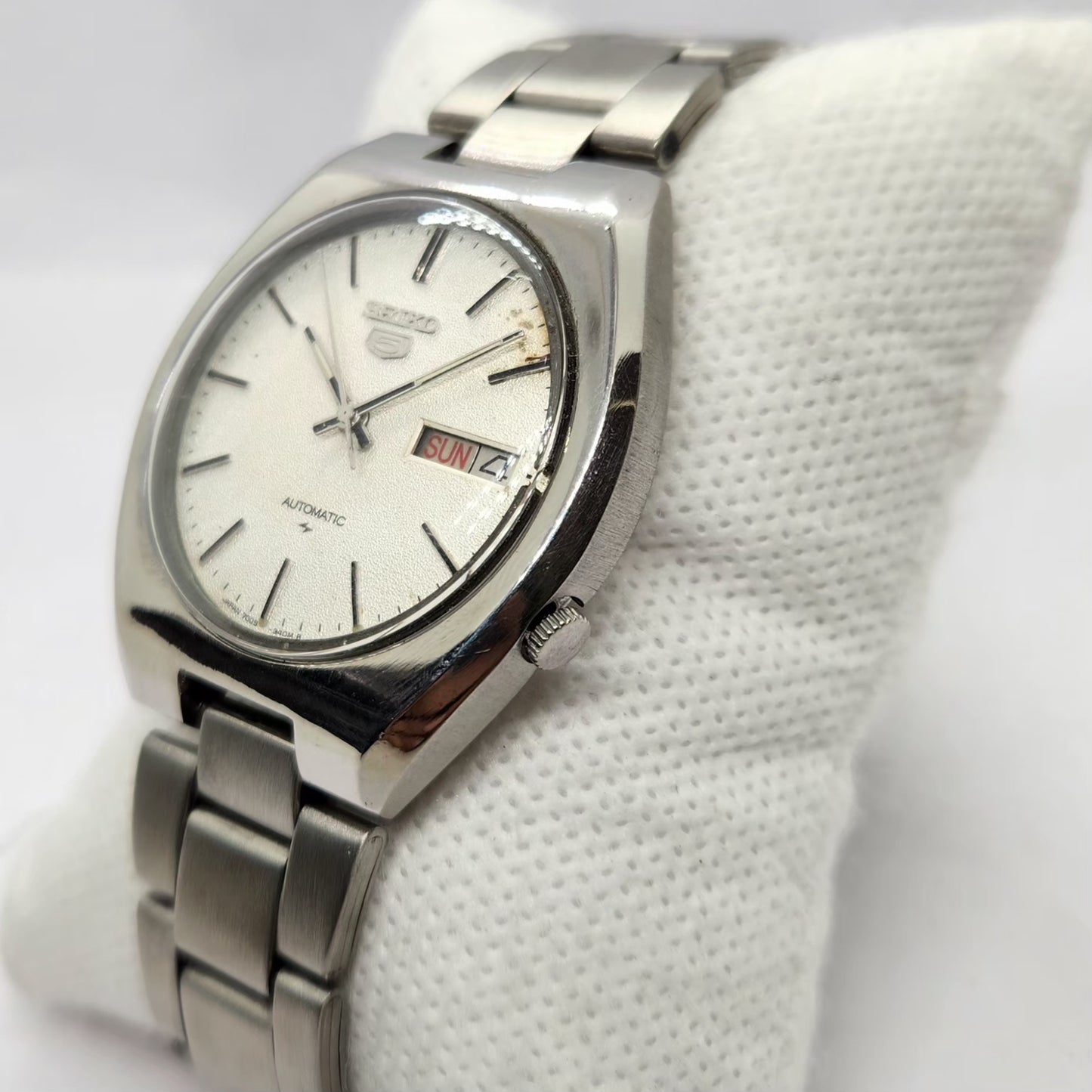 Vintage 1978 Original Seiko 5 Automatic 7009-8280 Silver Face 17 Jewels Day-Date Japanese Men's Wrist Watch SA55