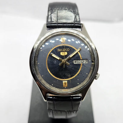 Vintage 1979 Original Seiko 5 Automatic 7009-8028 Black Face 17 Jewels Day-Date Japanese Men's Wrist Watch SA57