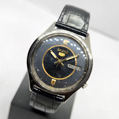 Vintage 1979 Original Seiko 5 Automatic 7009-8028 Black Face 17 Jewels Day-Date Japanese Men's Wrist Watch SA57