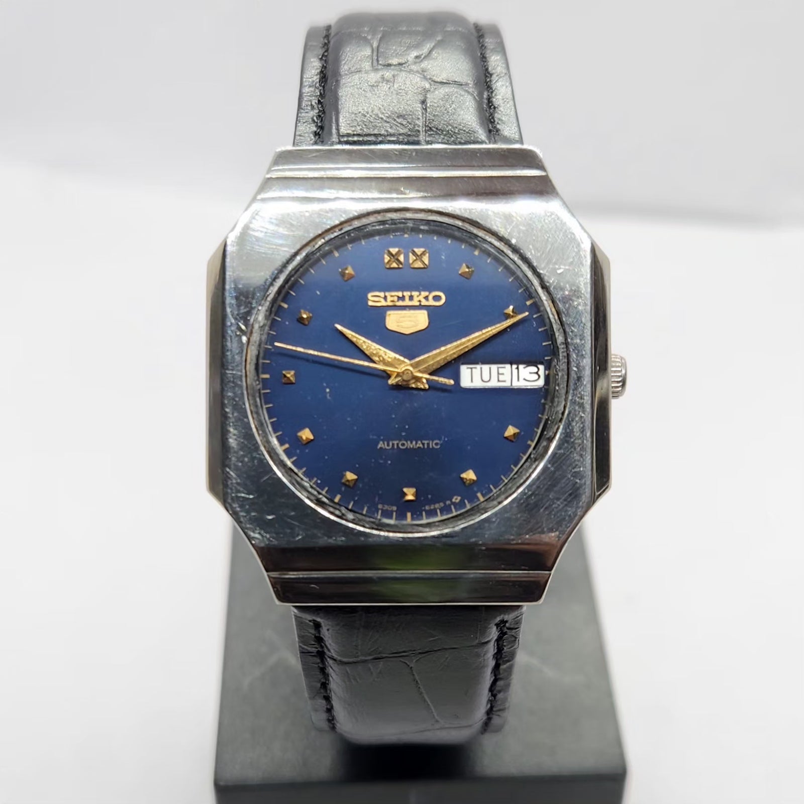 Vintage 1976 Original Seiko 5 Automatic 6309-6260 Blue Face 17 Jewels Day-Date Japanese Men's Wrist Watch SA58