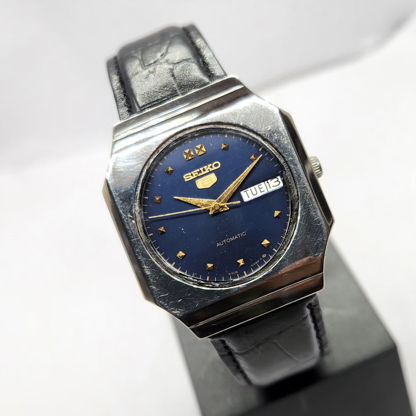 Vintage 1976 Original Seiko 5 Automatic 6309-6260 Blue Face 17 Jewels Day-Date Japanese Men's Wrist Watch SA58