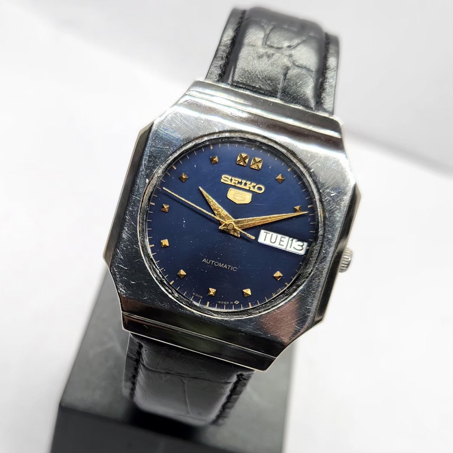 Vintage 1976 Original Seiko 5 Automatic 6309-6260 Blue Face 17 Jewels Day-Date Japanese Men's Wrist Watch SA58