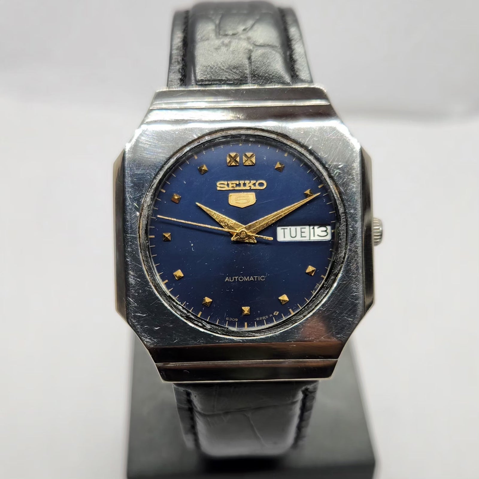Vintage 1976 Original Seiko 5 Automatic 6309-6260 Blue Face 17 Jewels Day-Date Japanese Men's Wrist Watch SA58
