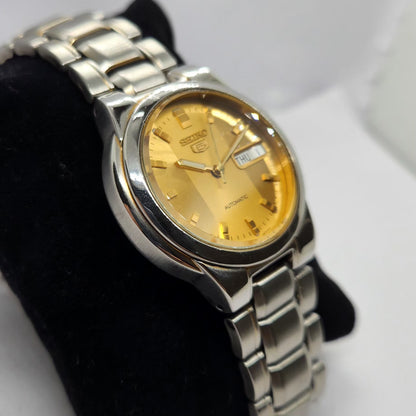 Vintage 1980 Original Seiko 5 Automatic 7S26-02R0 Gold Face 21 Jewels Day-Date Japanese Men's Wrist Watch SA60