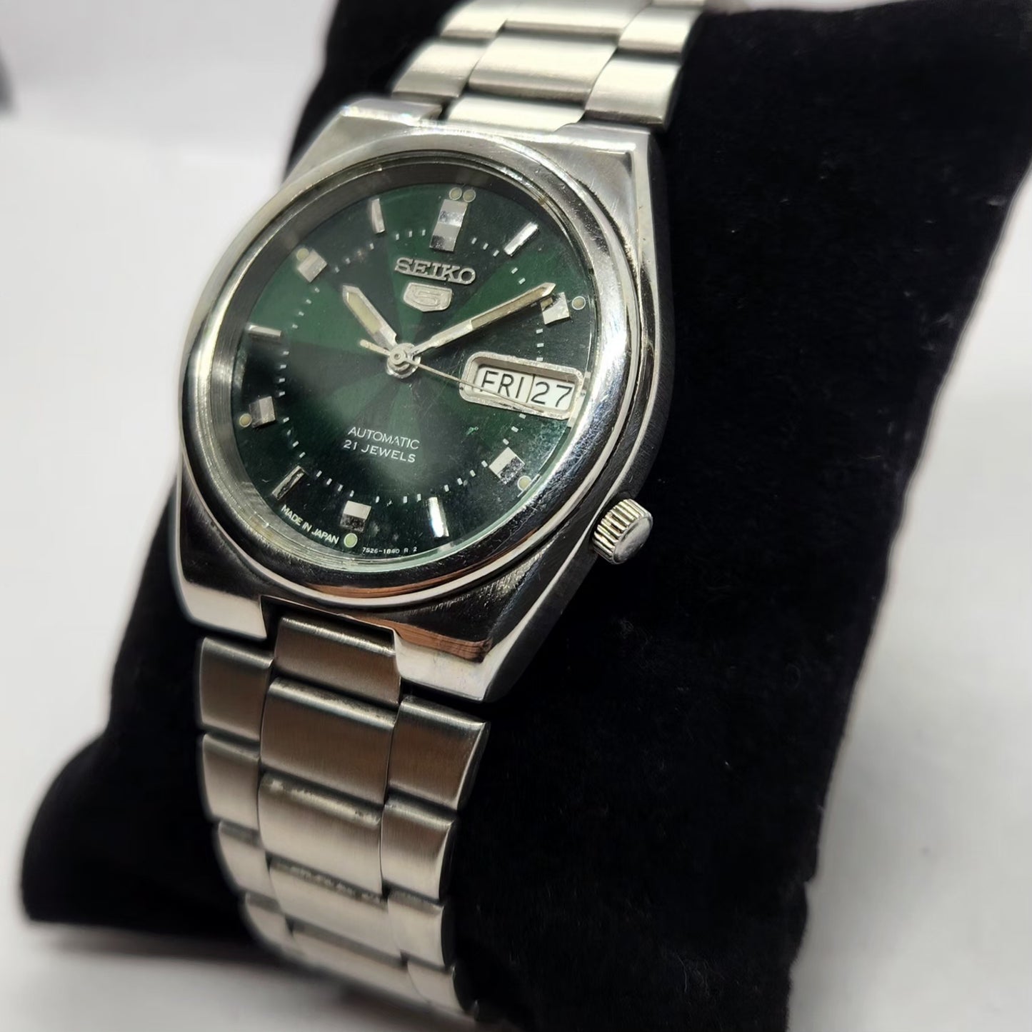 Vintage 2000 Original Seiko 5 Automatic 7S26-0280 Green Face 21 Jewels Day-Date Japanese Men's Wrist Watch SA64