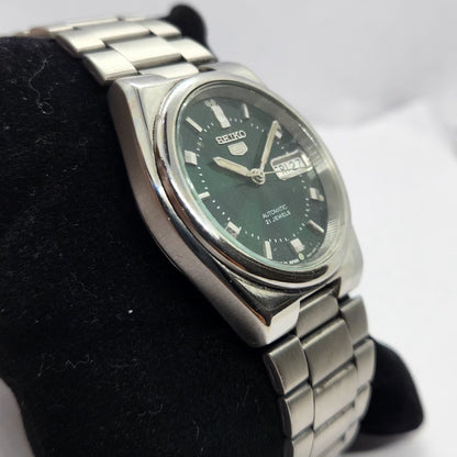 Vintage 2000 Original Seiko 5 Automatic 7S26-0280 Green Face 21 Jewels Day-Date Japanese Men's Wrist Watch SA64