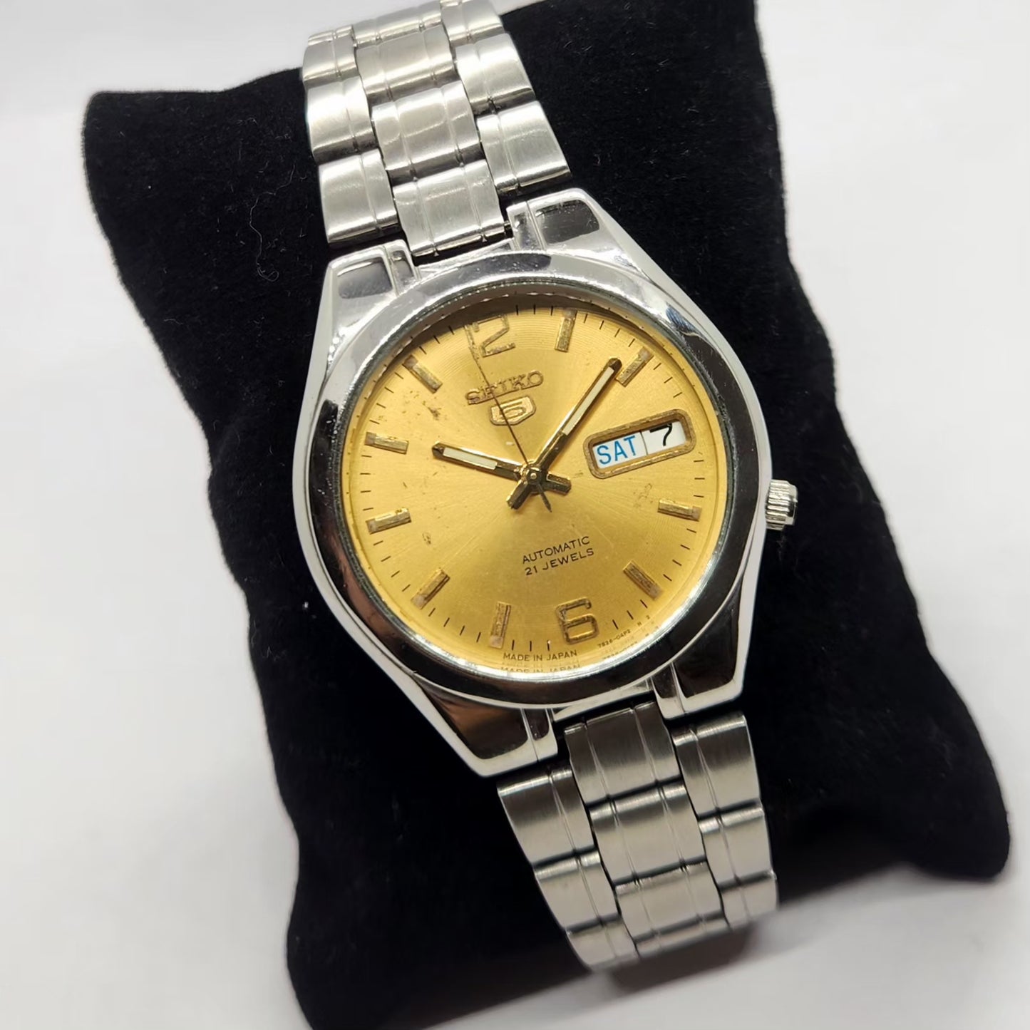 Vintage 1980 Original Seiko 5 Automatic 7S36 Silver Face 21 Jewels Day-Date Japanese Men's Wrist Watch SA65