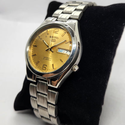Vintage 1980 Original Seiko 5 Automatic 7S36 Silver Face 21 Jewels Day-Date Japanese Men's Wrist Watch SA65