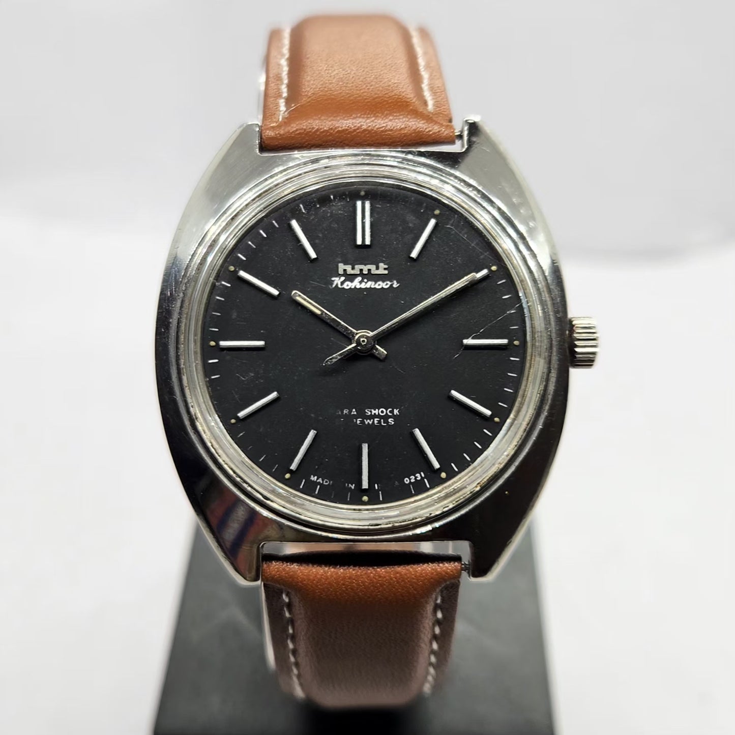 Vintage Original HMT Kohinoor Hand Winding 17 Jewels Black Face Men's Wrist Watch HM06