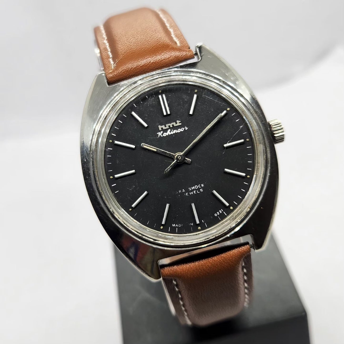 Vintage Original HMT Kohinoor Hand Winding 17 Jewels Black Face Men's Wrist Watch HM06