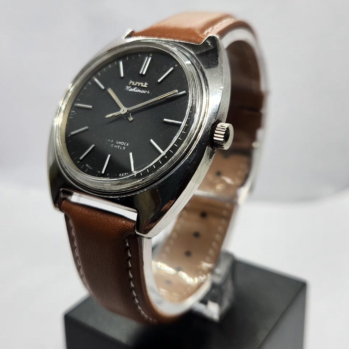 Vintage Original HMT Kohinoor Hand Winding 17 Jewels Black Face Men's Wrist Watch HM06