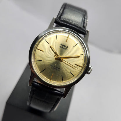 Vintage Original HMT Akash Hand Winding 17 Jewels Gold Face Men's Wrist Watch HM07