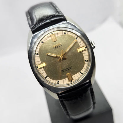 Vintage Original HMT Vijay Hand Winding 17 Jewels Gold Face Men's Wrist Watch HM08