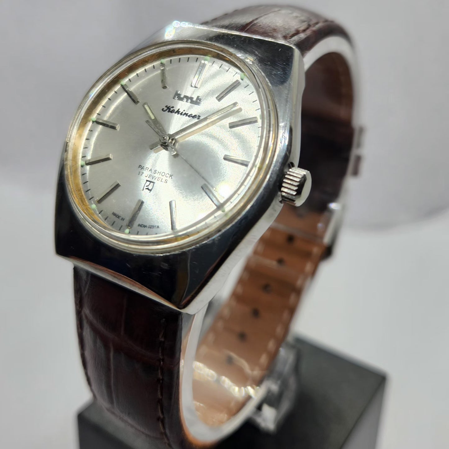 Vintage Original HMT Kohinoor Hand Winding 17 Jewels Silver Face Men's Wrist Watch HM09