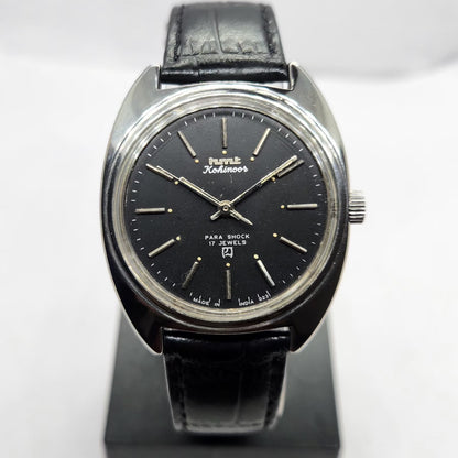 Vintage Original HMT Kohinoor Hand Winding 17 Jewels Black Face Men's Wrist Watch HM10