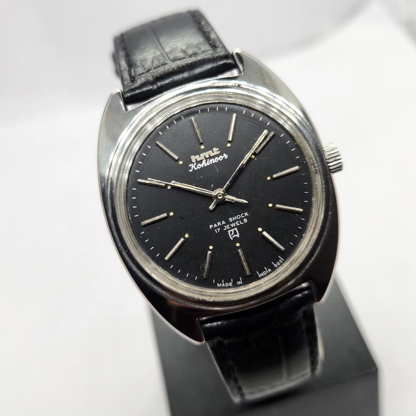 Vintage Original HMT Kohinoor Hand Winding 17 Jewels Black Face Men's Wrist Watch HM10