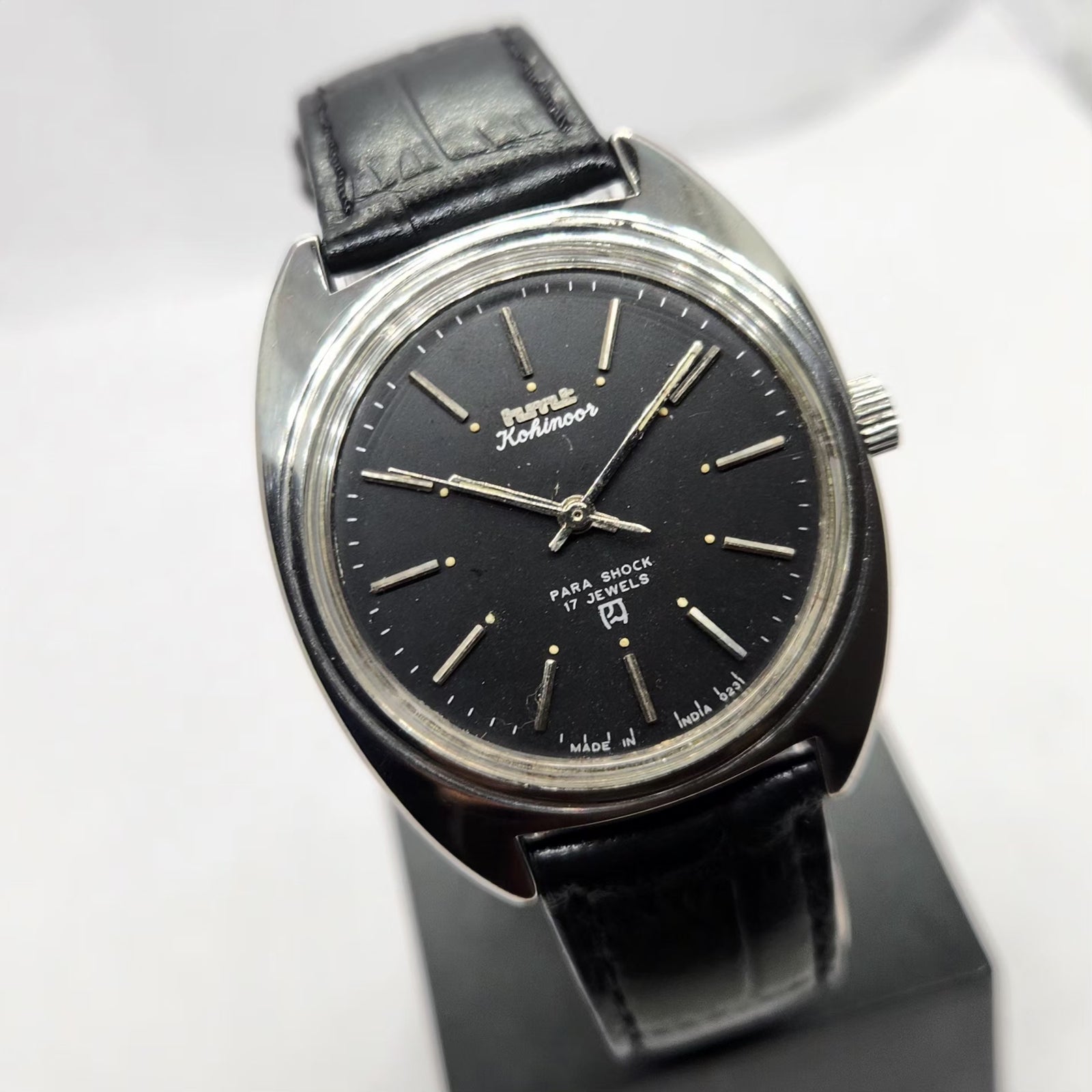 Vintage Original HMT Kohinoor Hand Winding 17 Jewels Black Face Men's Wrist Watch HM10