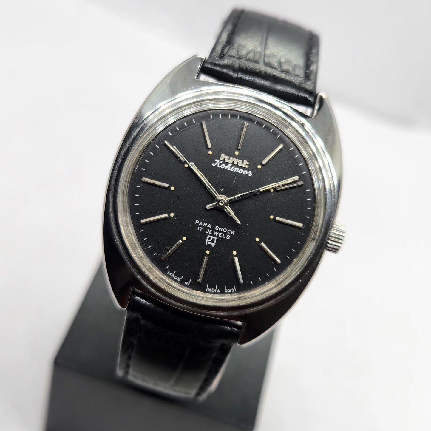 Vintage Original HMT Kohinoor Hand Winding 17 Jewels Black Face Men's Wrist Watch HM10