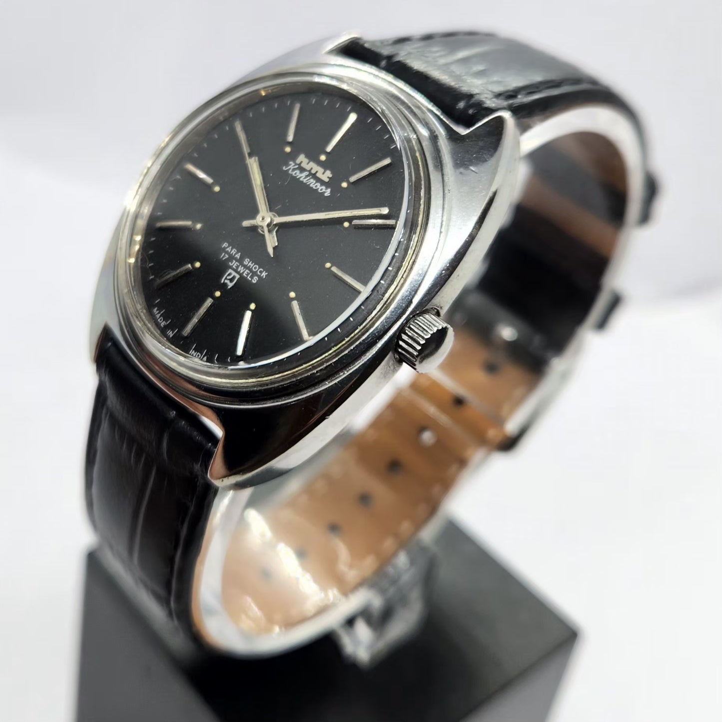 Vintage Original HMT Kohinoor Hand Winding 17 Jewels Black Face Men's Wrist Watch HM10