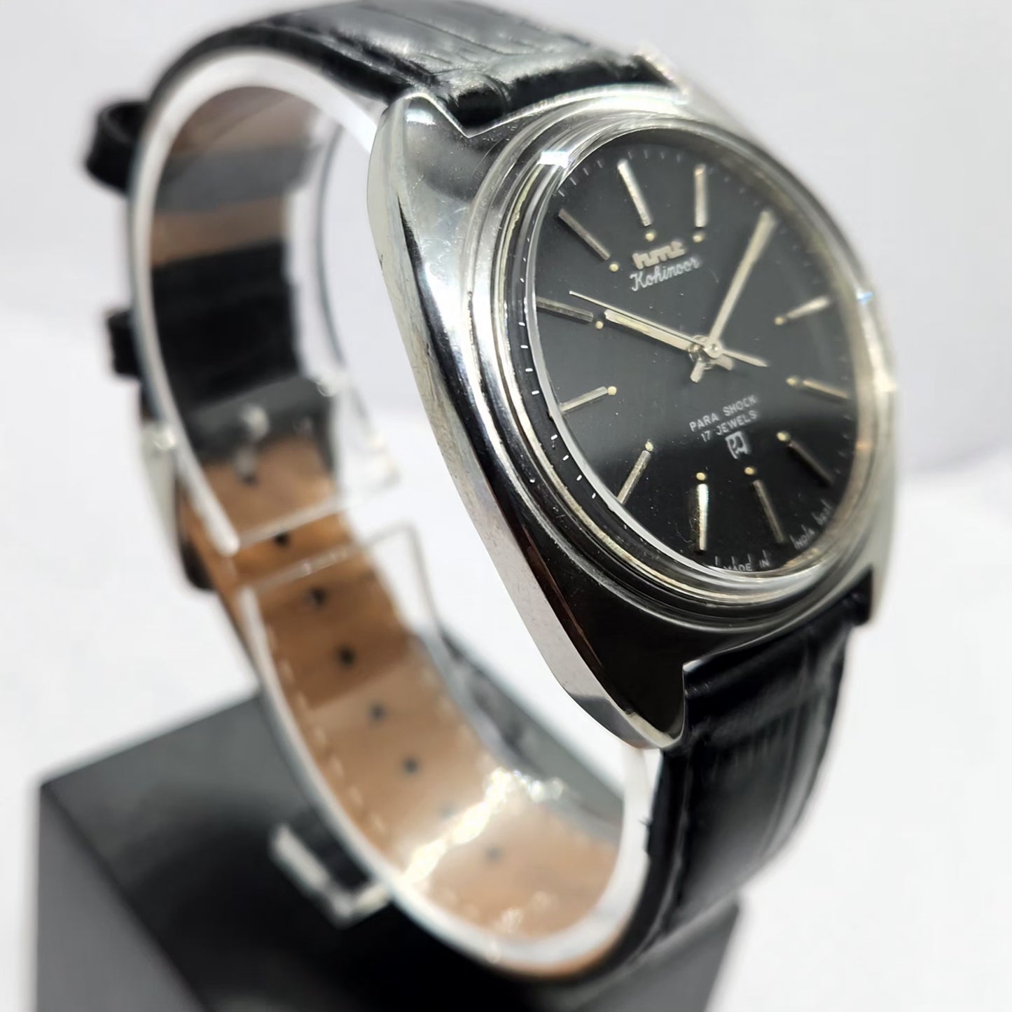 Vintage Original HMT Kohinoor Hand Winding 17 Jewels Black Face Men's Wrist Watch HM10