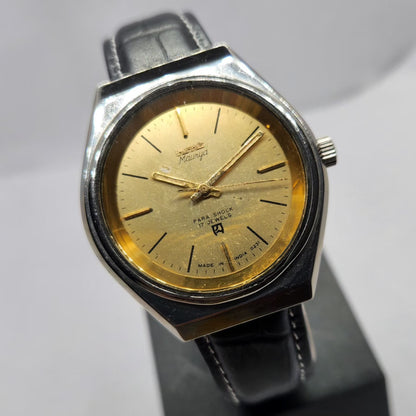 Vintage Original HMT Maurya Hand Winding 17 Jewels Gold Face Men's Wrist Watch HM15