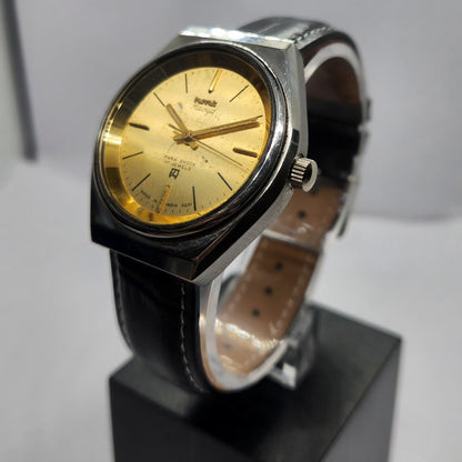 Vintage Original HMT Maurya Hand Winding 17 Jewels Gold Face Men's Wrist Watch HM15