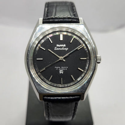 Vintage Original HMT Sandeep Hand Winding 17 Jewels Black Face Men's Wrist Watch HM16