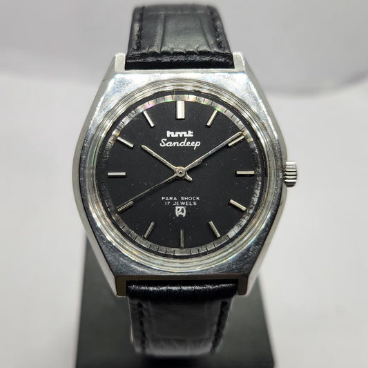 Vintage Original HMT Sandeep Hand Winding 17 Jewels Black Face Men's Wrist Watch HM16