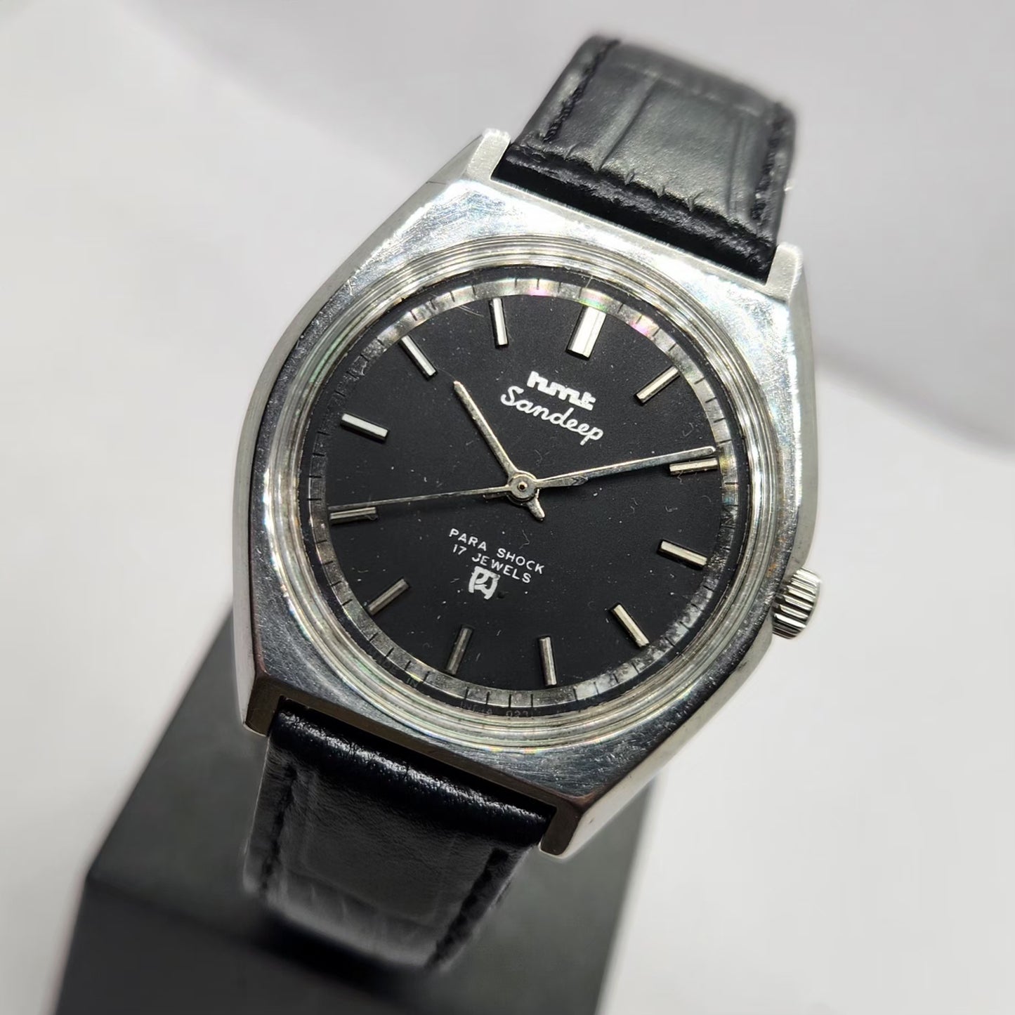 Vintage Original HMT Sandeep Hand Winding 17 Jewels Black Face Men's Wrist Watch HM16