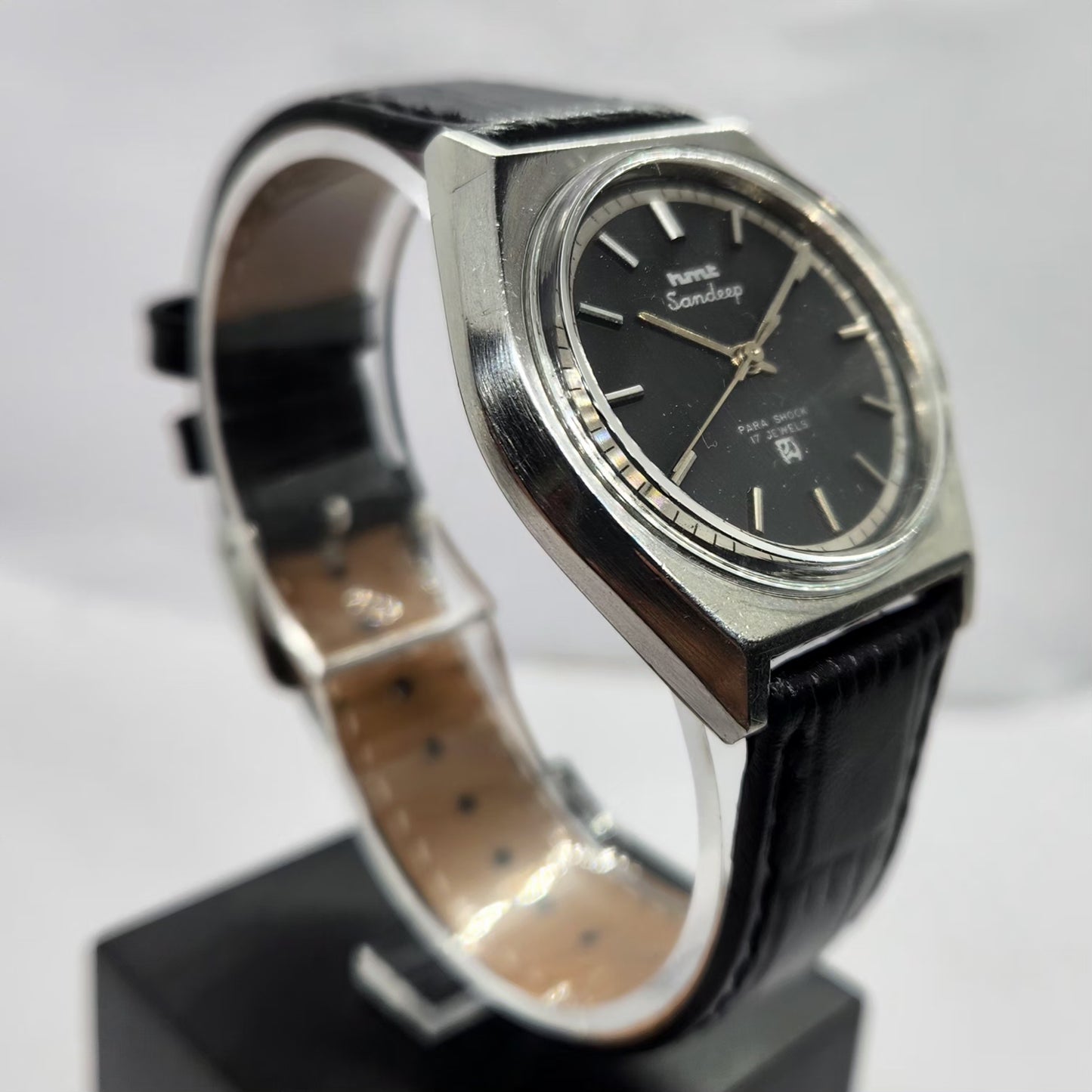 Vintage Original HMT Sandeep Hand Winding 17 Jewels Black Face Men's Wrist Watch HM16